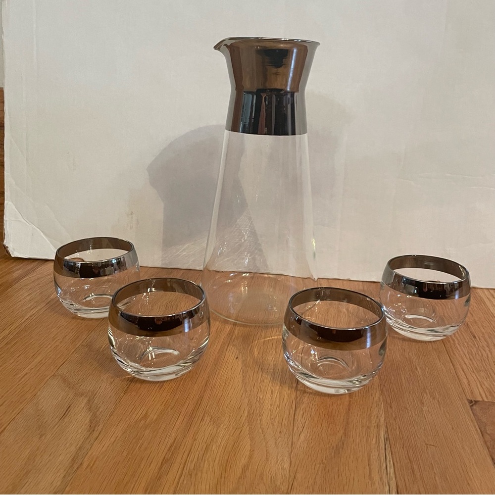 MCM Elegant Silver Rim Glass Carafe Set